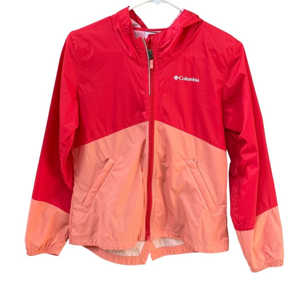 Columbia Jacket Girls Size L 14/16 Rain Zilla Pink Orange Colorblock Windbreaker